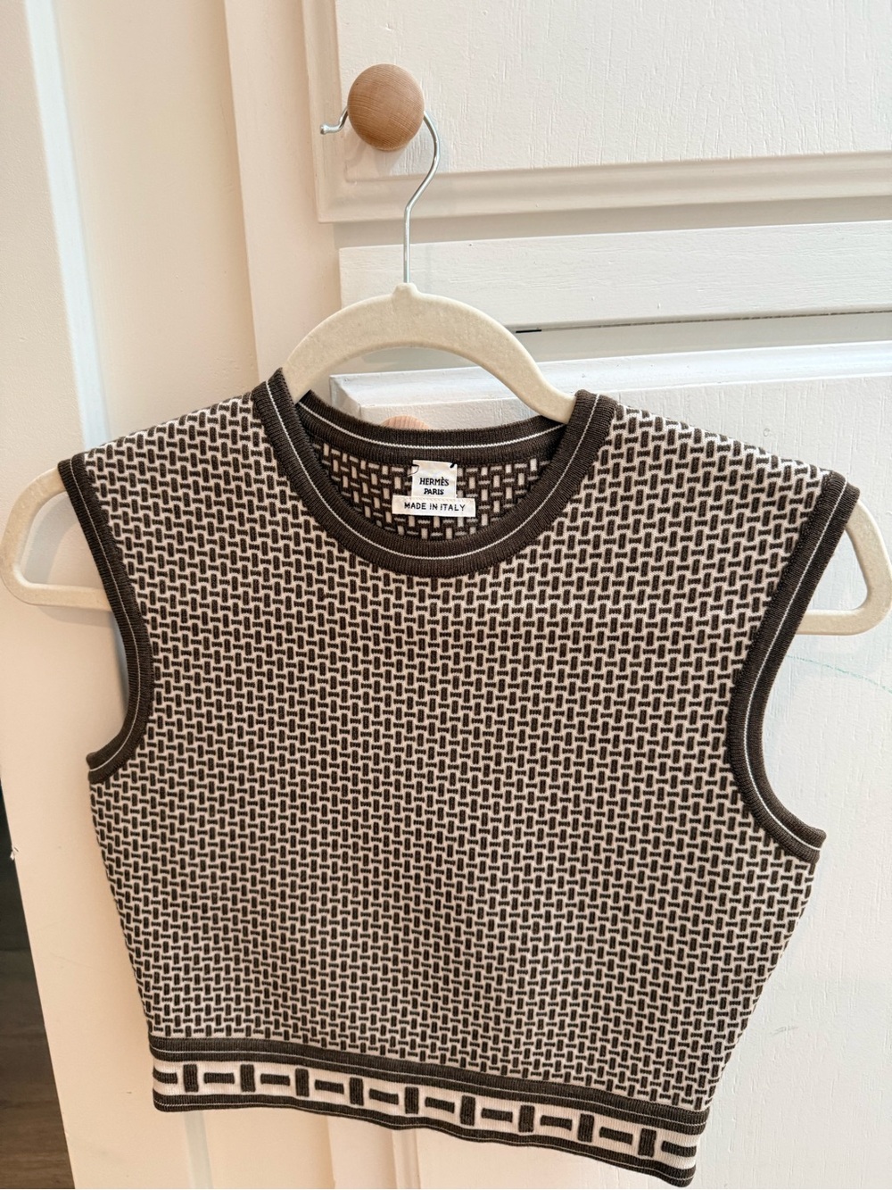 Hermes Brown and Cream Knit Sleeveless Crop Top